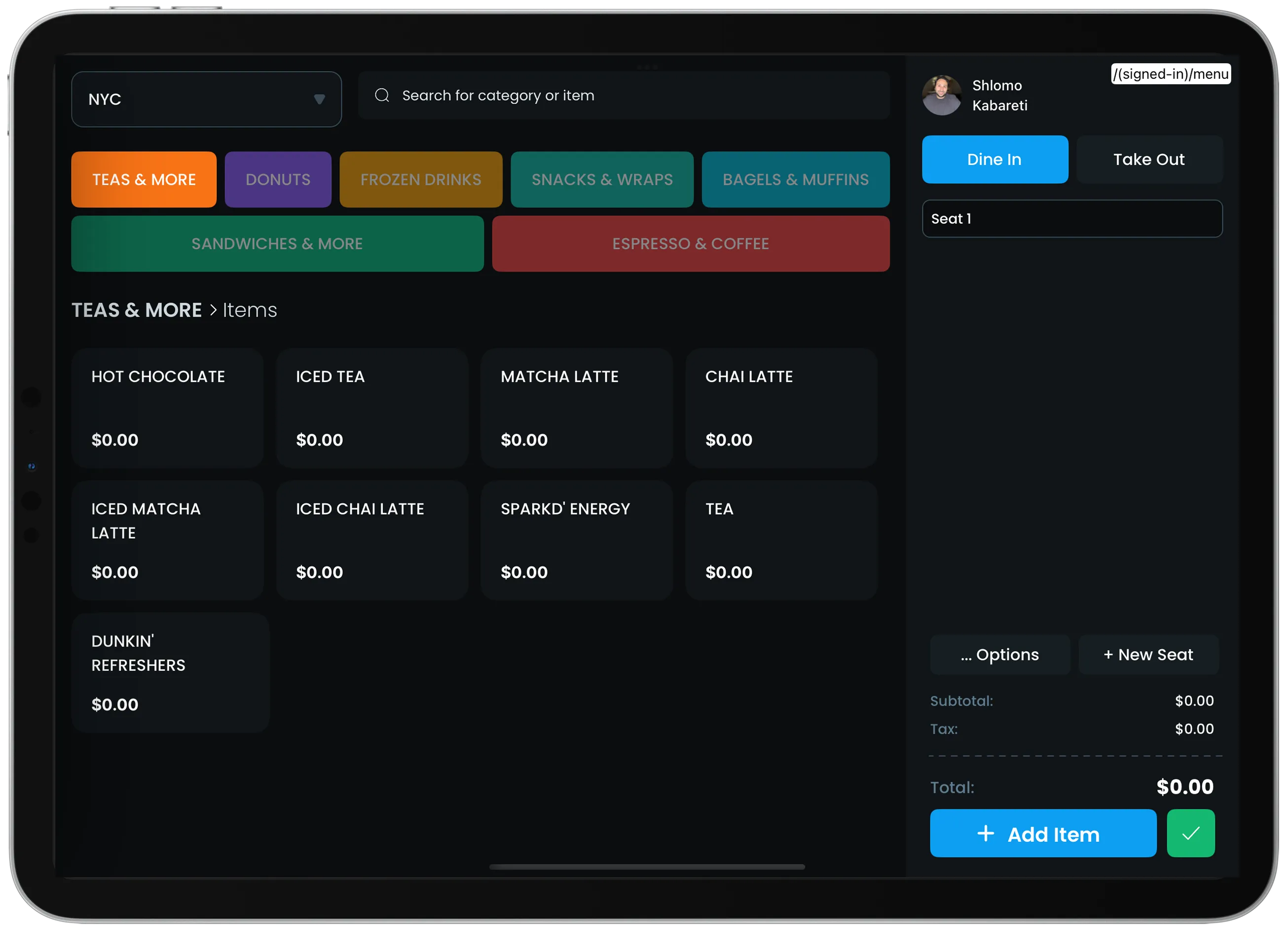 Point of Sale interface